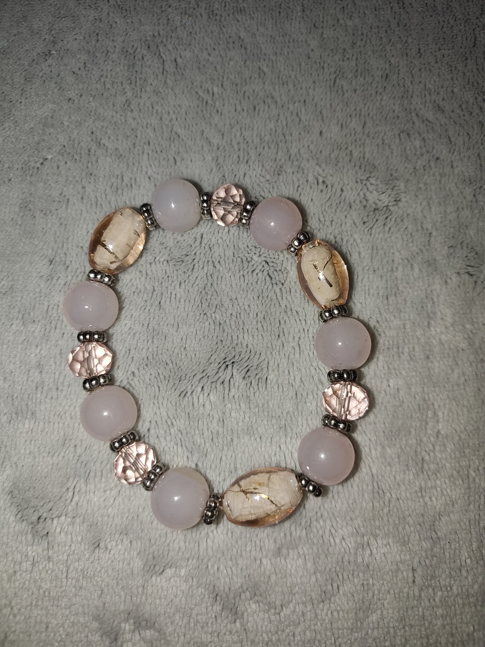 Pink and Champagne Beaded Stretch Bracelet - Handmade Jewelry